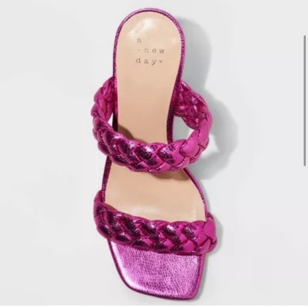 NWT Hot Pink Braided Heeled Sandals - Picture 3 of 12